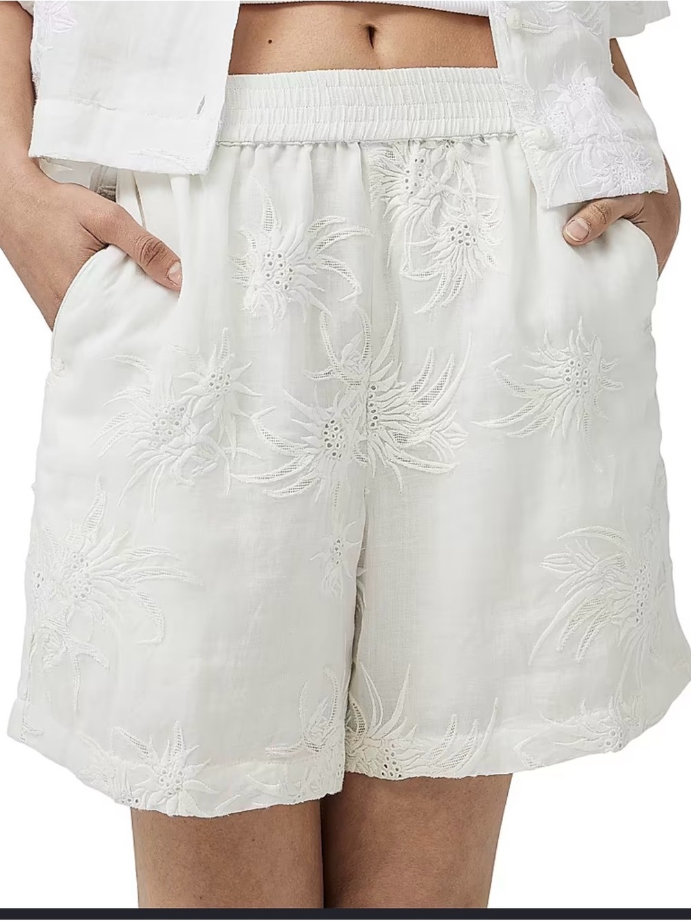 rag & bone White Embroidered Bermuda Shorts